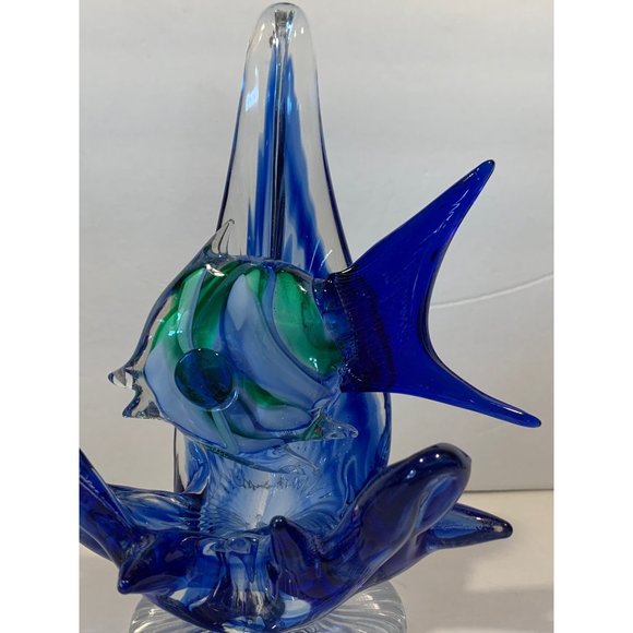 Fish Waves Glass Art Figurine Pedestal - Picture 9 of 11
